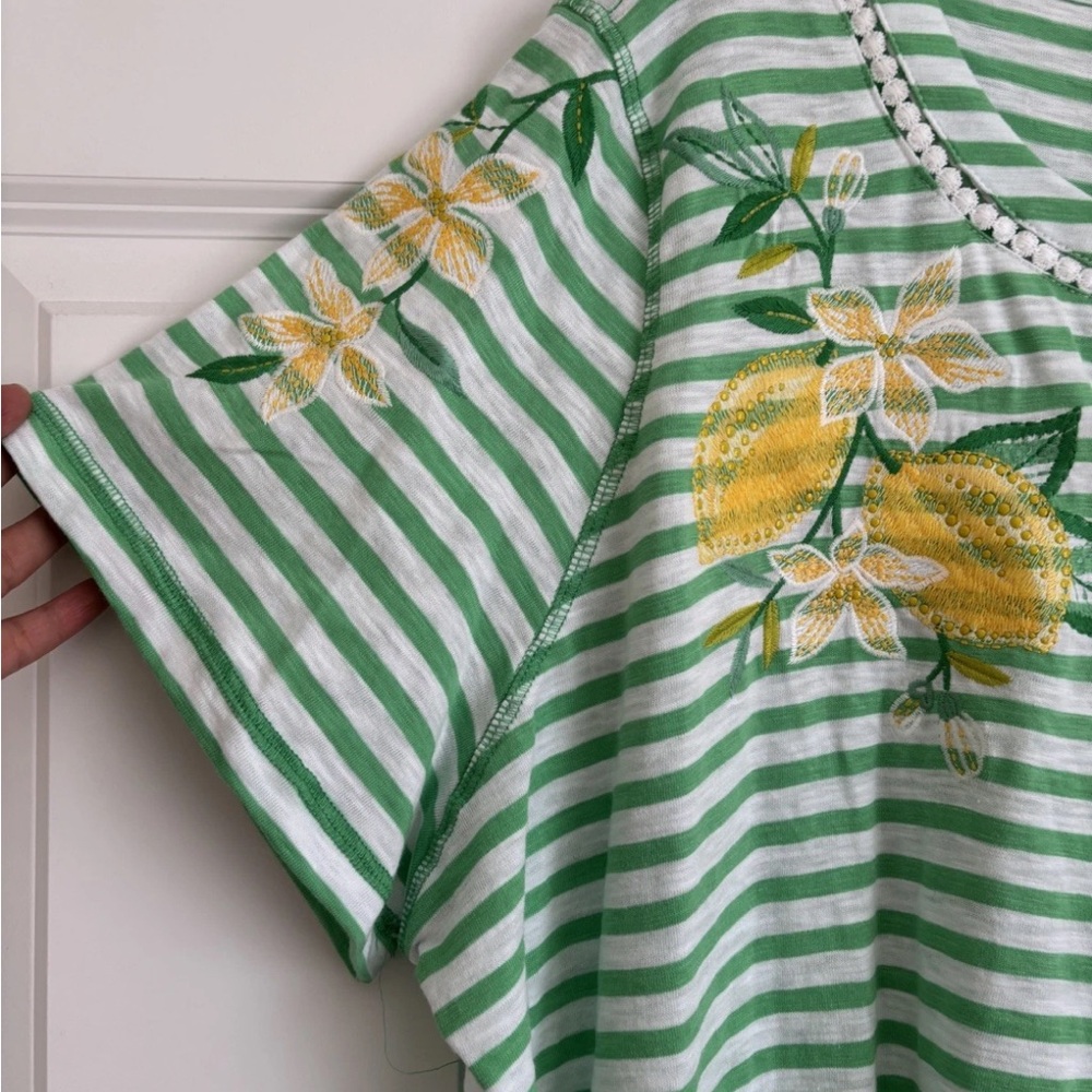 Alfred Dunner Green Stripe Lemon Print Short Sleeve Top - Picture 4 of 6